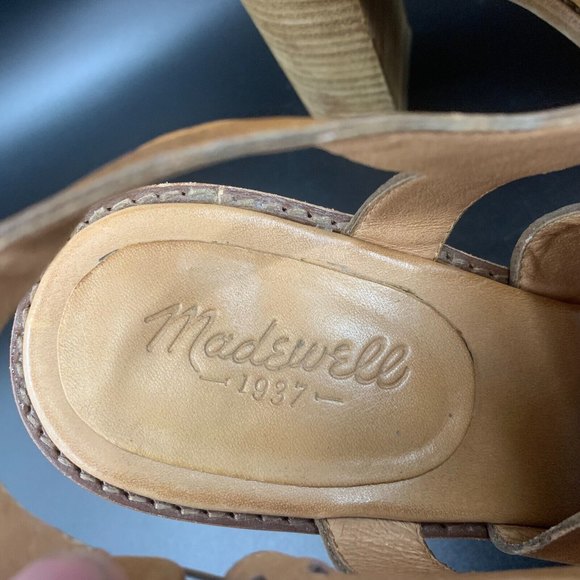 Madewell Sylvain Leather Peep Toe Heeled Mules Brown with Buckle Slingback Sz 10 - Picture 6 of 8